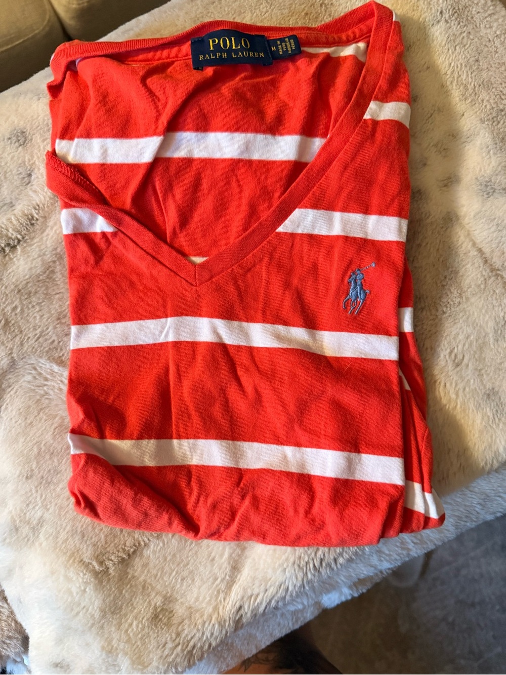 Polo by Ralph Lauren Red & White Striped V-Neck Top